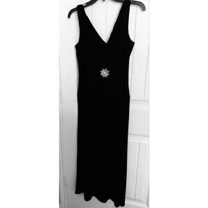 NOX FORMAL MAXI GOWN, WOMENS, M, BLACK, V-NECK, FRONT GATHERED, RHINESTONE